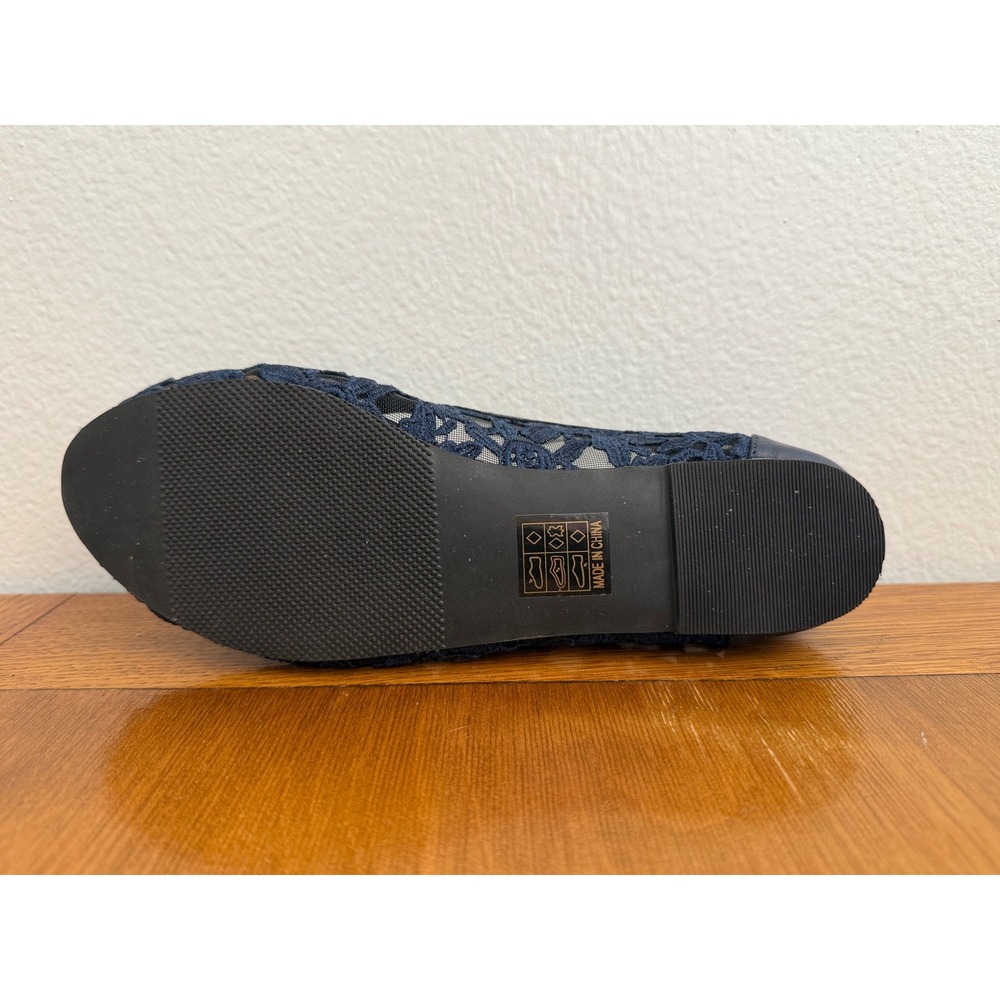 Greatonu Navy Blue Floral Lace Mesh Ballet Flats Leather Insole Size 8 - Picture 6 of 7